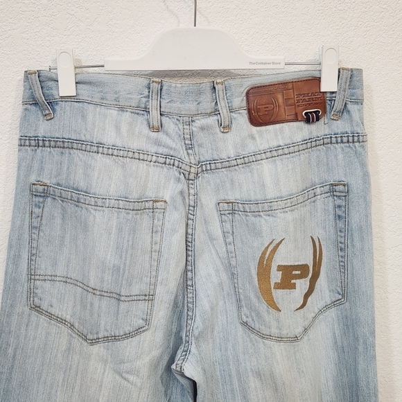 PHAT Farm Y2K Baggy Wide Pipe Leg Skater Light Blue Denim Mens Jeans 34x33 - Picture 7 of 13